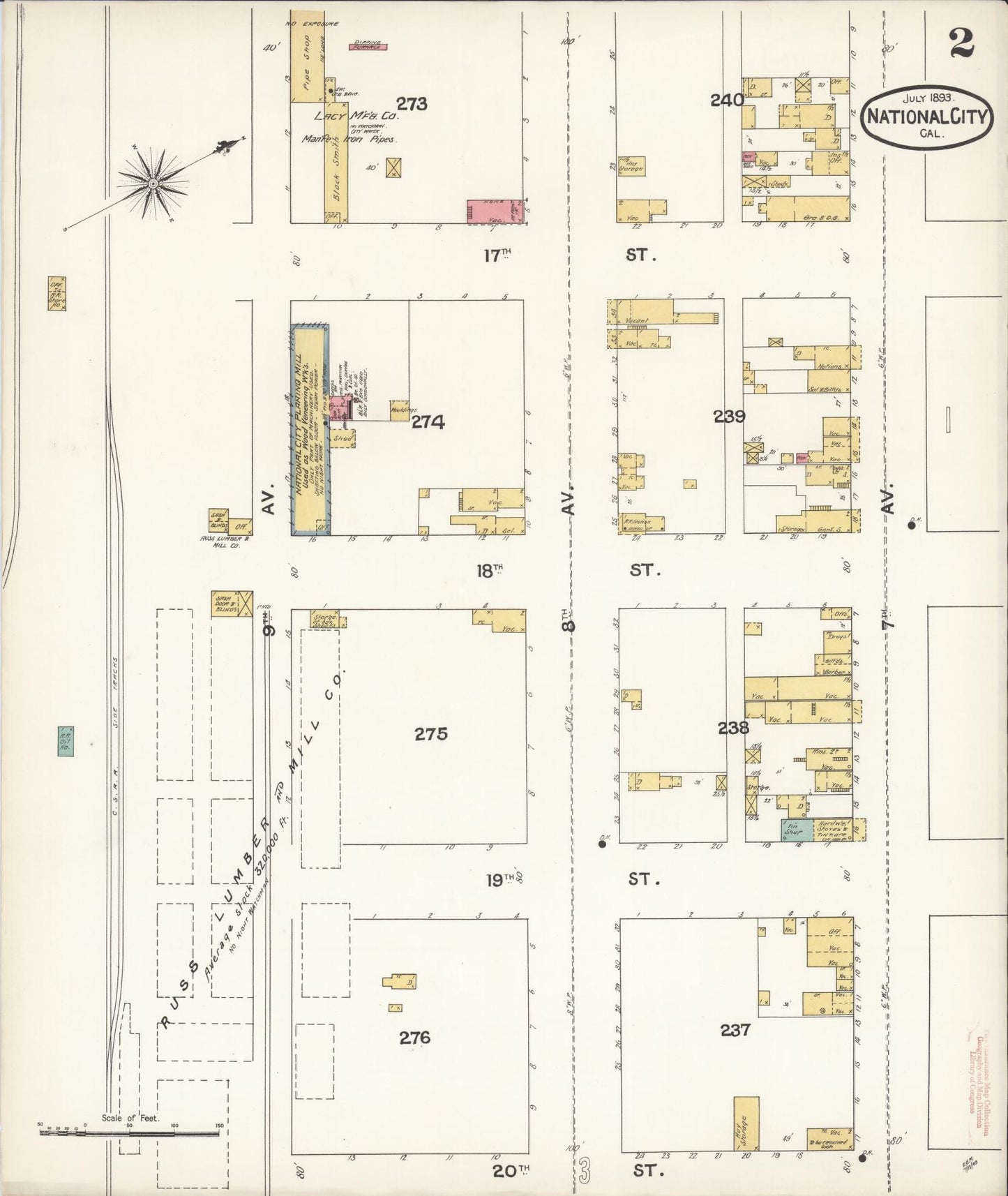 Sanborn Fire Insurance Map from National City, San Diego County, California (1893), Sheet #0002 - Historic Sanborn Fire Insurance Map Print, vintage old map wall art, antique decor, genealogy gift, California California map