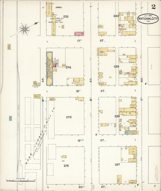 Sanborn Fire Insurance Map from National City, San Diego County, California (1893), Sheet #0002 - Historic Sanborn Fire Insurance Map Print, vintage old map wall art, antique decor, genealogy gift, California California map