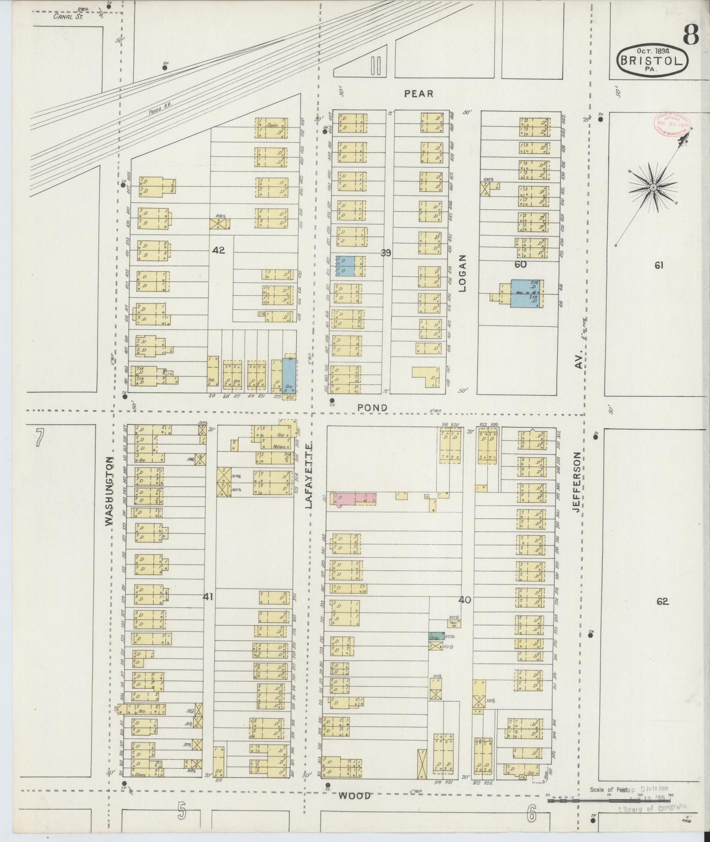 Sanborn Fire Insurance Map from Bristol, Bucks County, Pennsylvania (1894), Sheet #0008 - Historic Sanborn Fire Insurance Map Print, vintage old map wall art, antique decor, genealogy gift, Pennsylvania Pennsylvania map