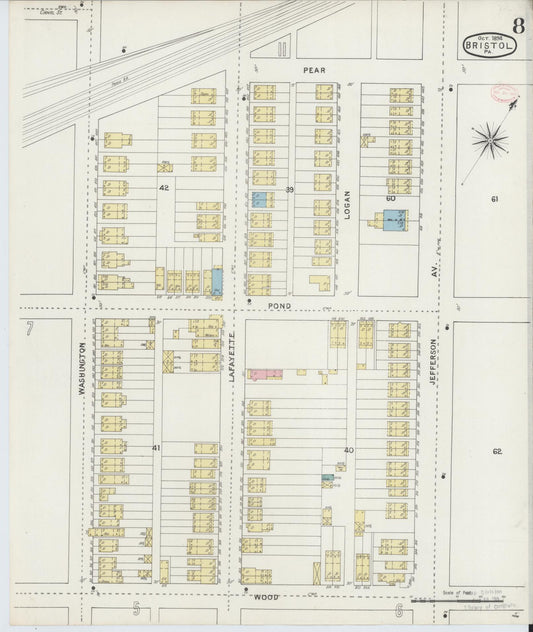 Sanborn Fire Insurance Map from Bristol, Bucks County, Pennsylvania (1894), Sheet #0008 - Historic Sanborn Fire Insurance Map Print, vintage old map wall art, antique decor, genealogy gift, Pennsylvania Pennsylvania map