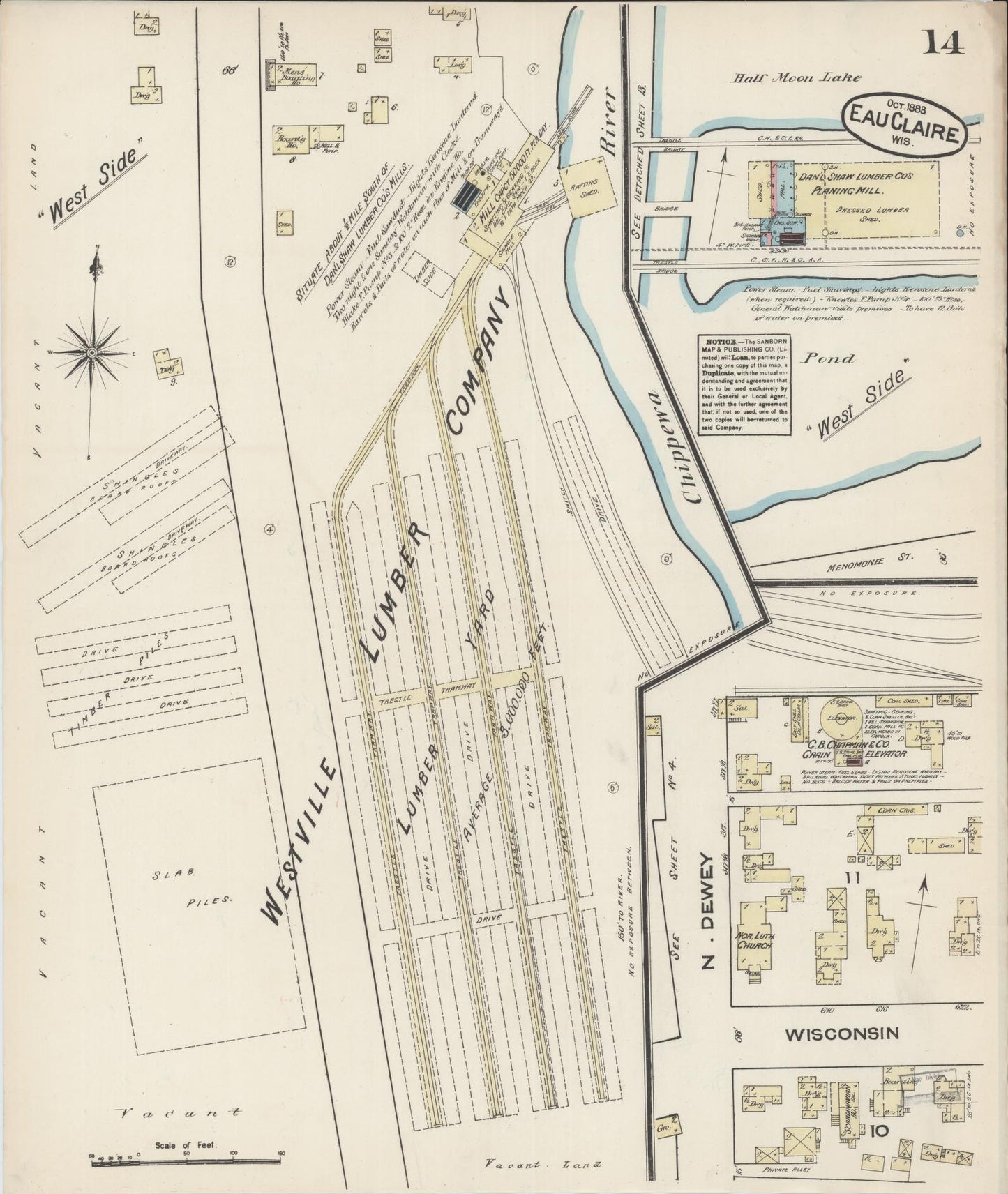 Sanborn Fire Insurance Map from Eau Claire, Eau Claire County, Wisconsin (1883), Sheet #0014 - Complete Map Set gallery image, historic Sanborn map, vintage wall art, Wisconsin Wisconsin