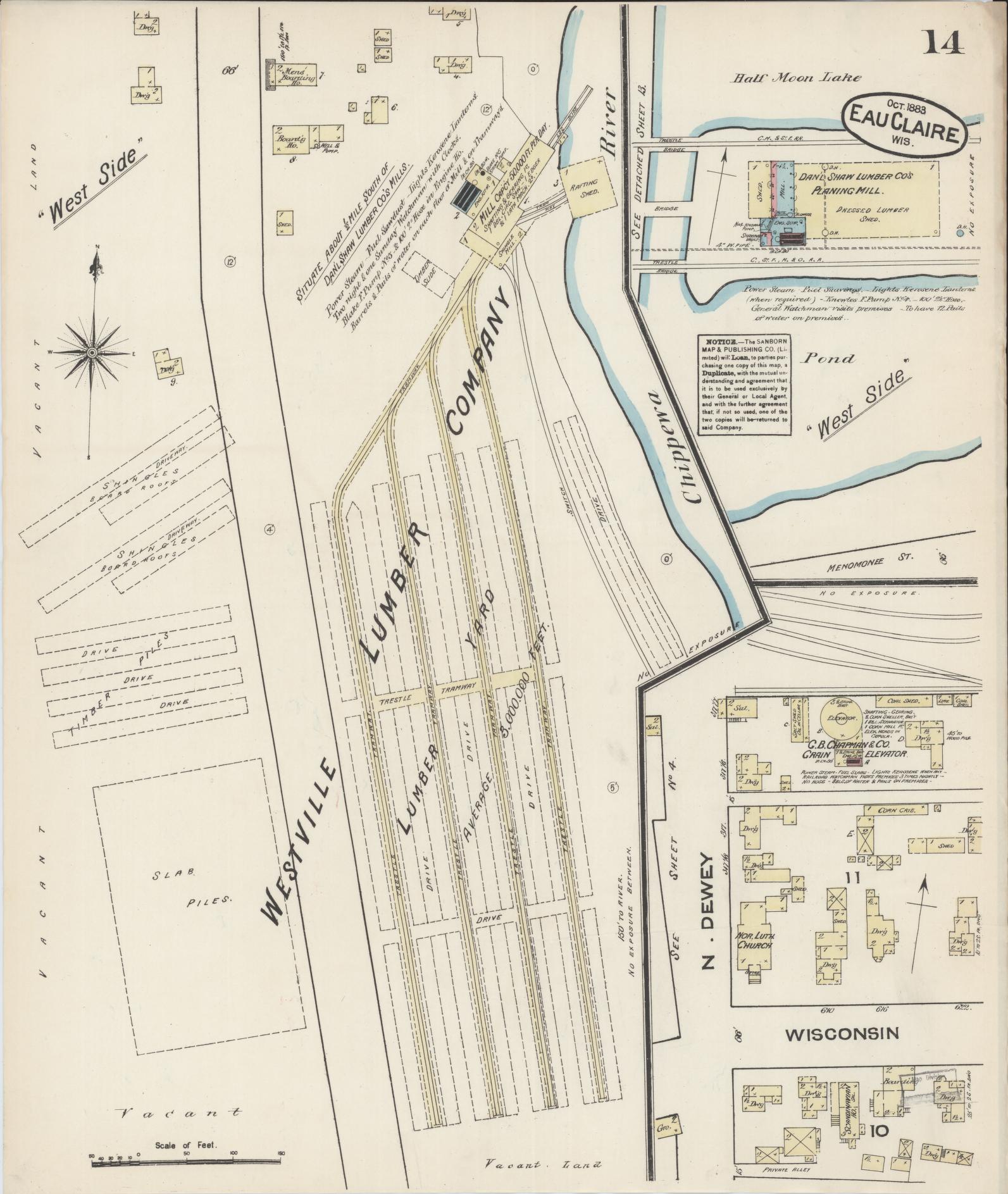 Sanborn Fire Insurance Map from Eau Claire, Eau Claire County, Wisconsin (1883), Sheet #0014 - Complete Map Set gallery image, historic Sanborn map, vintage wall art, Wisconsin Wisconsin