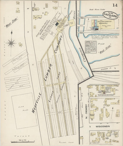 Sanborn Fire Insurance Map from Eau Claire, Eau Claire County, Wisconsin (1883), Sheet #0014 - Complete Map Set gallery image, historic Sanborn map, vintage wall art, Wisconsin Wisconsin