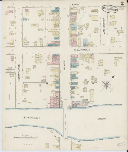 Sanborn Fire Insurance Map from Belvidere, Boone County, Illinois (1885), Sheet #0002 - Historic Sanborn Fire Insurance Map Print, vintage old map wall art, antique decor, genealogy gift, Illinois Illinois map