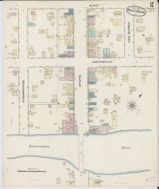 Sanborn Fire Insurance Map from Belvidere, Boone County, Illinois (1885), Sheet #0002 - Historic Sanborn Fire Insurance Map Print, vintage old map wall art, antique decor, genealogy gift, Illinois Illinois map