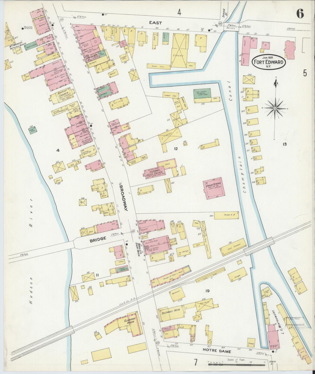 Sanborn Fire Insurance Map from Fort Edward, Washington County, New York (1909), Sheet #0006 - Complete Map Set gallery image, historic Sanborn map, vintage wall art, New York New York
