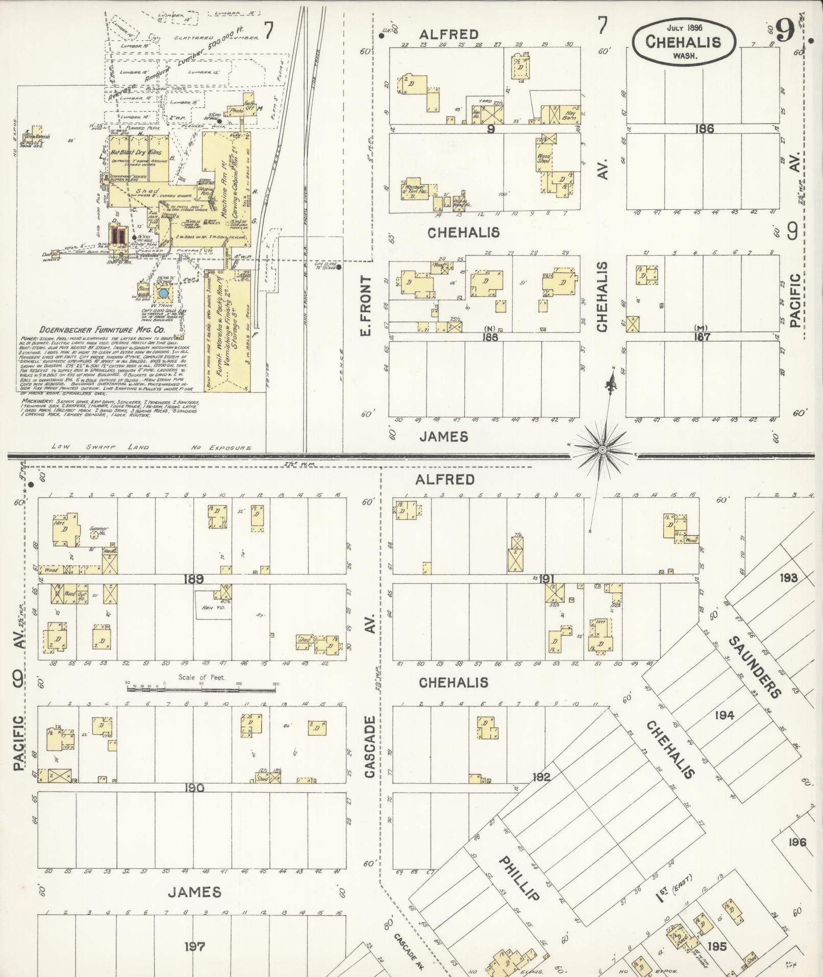 Sanborn Fire Insurance Map from Chehalis, Lewis County, Washington (1896), Sheet #0009 - Complete Map Set gallery image, historic Sanborn map, vintage wall art, Washington Washington