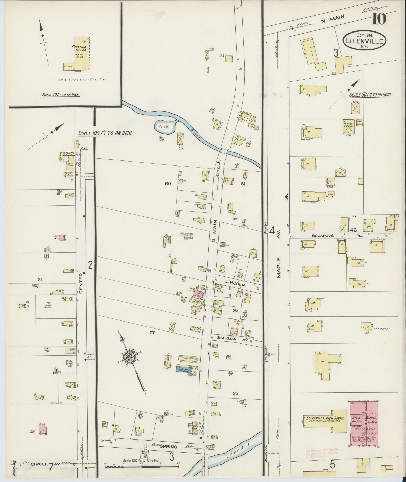 Sanborn Fire Insurance Map from Ellenville, Ulster County, New York (1914), Sheet #0010 - Historic Sanborn Fire Insurance Map Print, vintage old map wall art, antique decor, genealogy gift, New York New York map