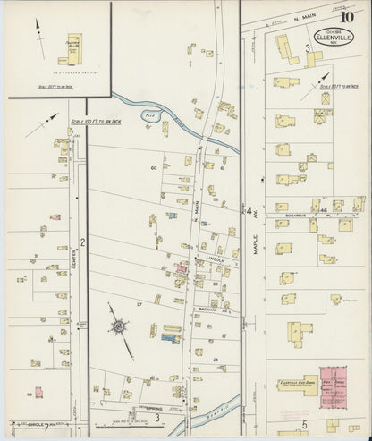 Sanborn Fire Insurance Map from Ellenville, Ulster County, New York (1914), Sheet #0010 - Historic Sanborn Fire Insurance Map Print, vintage old map wall art, antique decor, genealogy gift, New York New York map