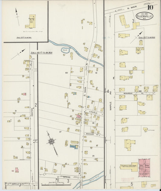 Sanborn Fire Insurance Map from Ellenville, Ulster County, New York (1914), Sheet #0010 - Historic Sanborn Fire Insurance Map Print, vintage old map wall art, antique decor, genealogy gift, New York New York map