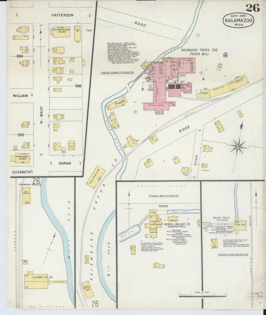 Sanborn Fire Insurance Map from Kalamazoo, Kalamazoo County, Michigan (1896), Sheet #0026 - Historic Sanborn Fire Insurance Map Print, vintage old map wall art, antique decor, genealogy gift, Michigan Michigan map