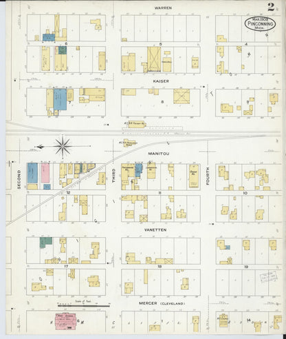 Sanborn Fire Insurance Map from Pinconning, Bay County, Michigan (1909), Sheet #0002 - Complete Map Set gallery image, historic Sanborn map, vintage wall art, Michigan Michigan
