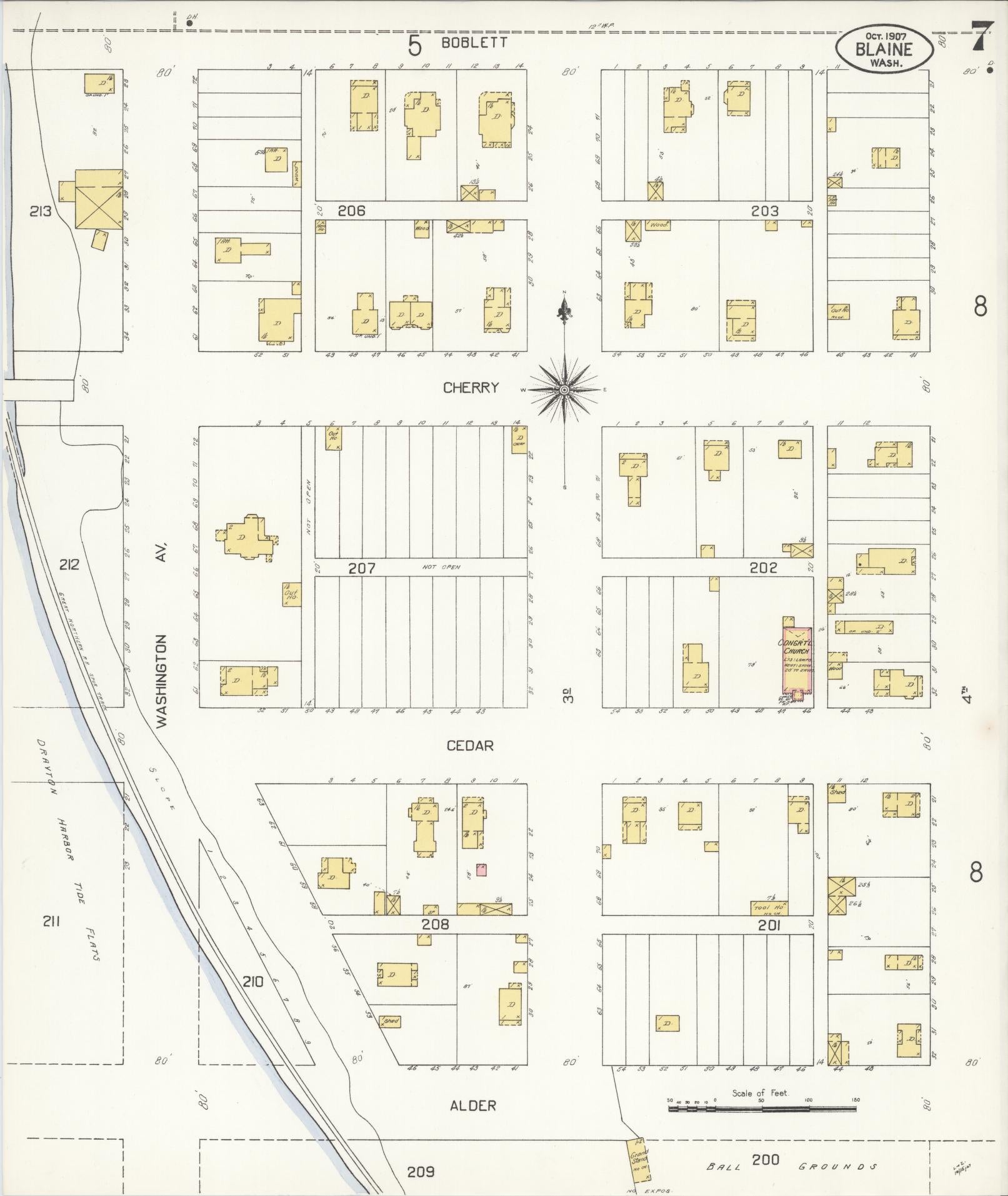 Sanborn Fire Insurance Map from Blaine, Whatcom County, Washington (1907), Sheet #0007 - Complete Map Set gallery image, historic Sanborn map, vintage wall art, Washington Washington