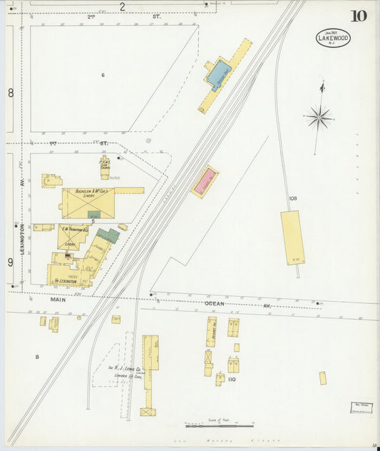 Sanborn Fire Insurance Map from Lakewood, Ocean County, New Jersey (1901), Sheet #0010 - Historic Sanborn Fire Insurance Map Print, vintage old map wall art, antique decor, genealogy gift, New Jersey New Jersey map
