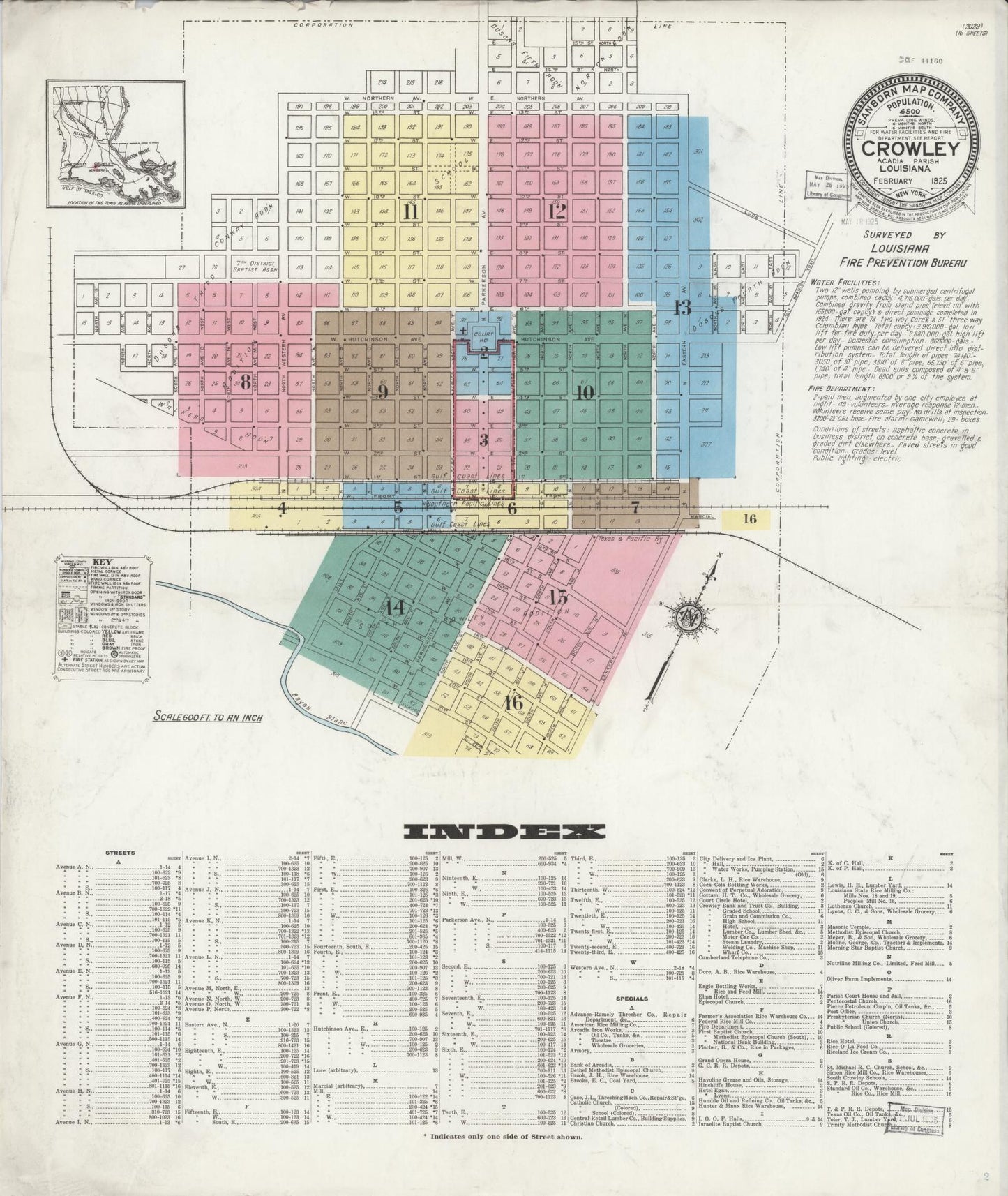 Sanborn Fire Insurance Map from Crowley, Acadia Parish, Louisiana. (1925) – Historic Sanborn Fire Insurance Map Print