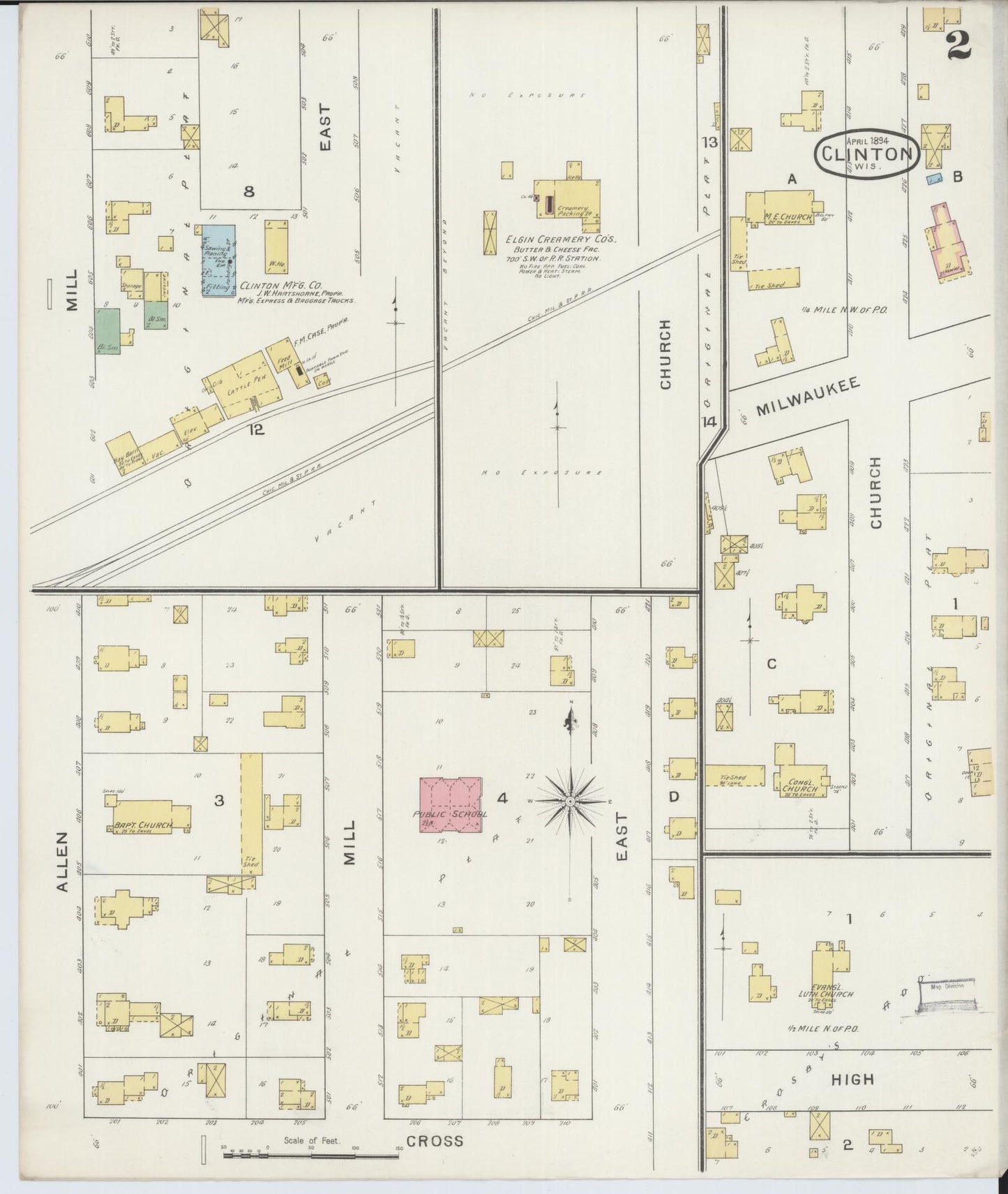 Sanborn Fire Insurance Map from Clinton, Rock County, Wisconsin (1894), Sheet #0002 - Historic Sanborn Fire Insurance Map Print, vintage old map wall art, antique decor, genealogy gift, Wisconsin Wisconsin map