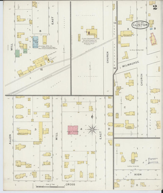 Sanborn Fire Insurance Map from Clinton, Rock County, Wisconsin (1894), Sheet #0002 - Historic Sanborn Fire Insurance Map Print, vintage old map wall art, antique decor, genealogy gift, Wisconsin Wisconsin map
