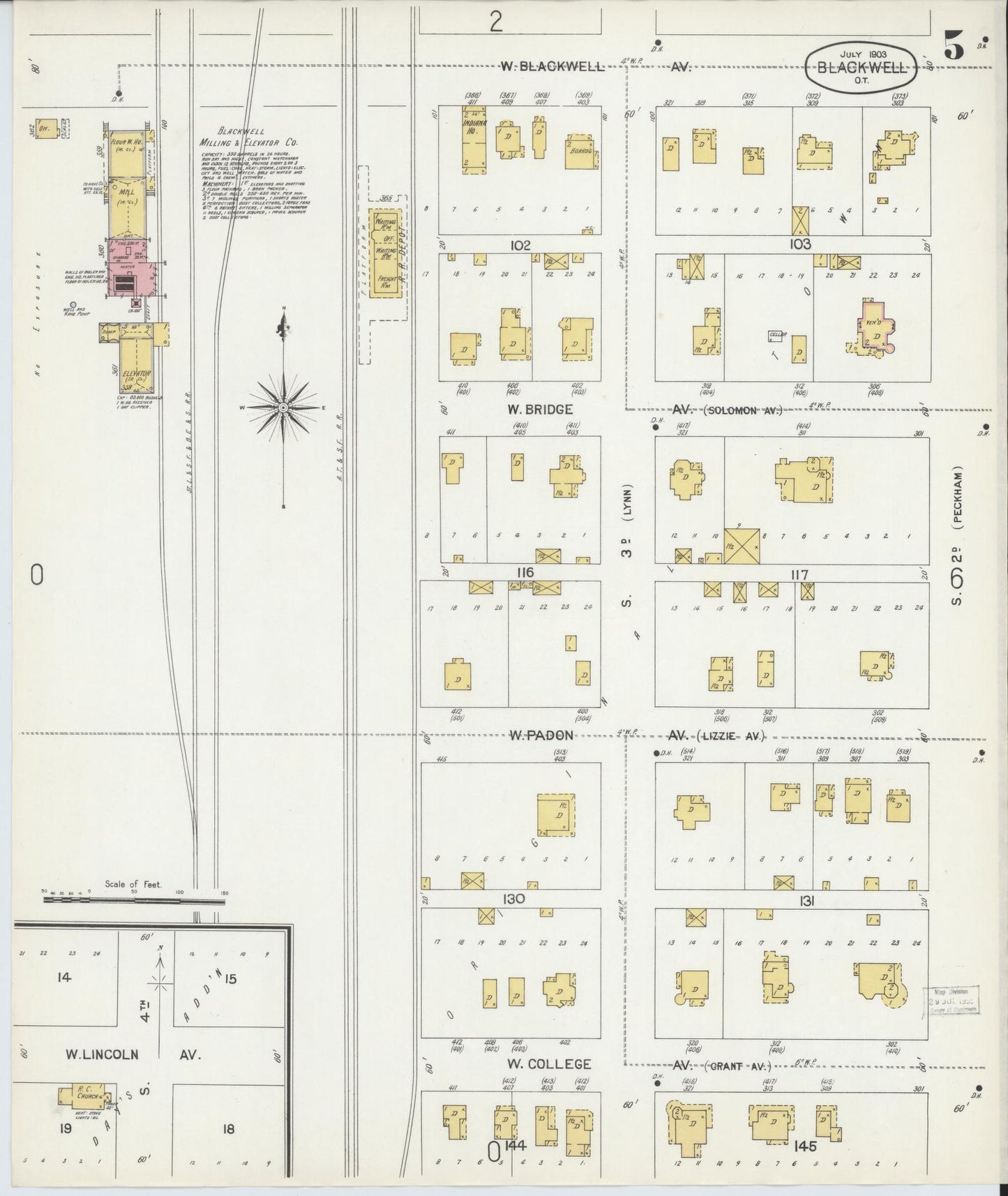 Sanborn Fire Insurance Map from Blackwell, Kay County, Oklahoma (1903), Sheet #0005 - Historic Sanborn Fire Insurance Map Print, vintage old map wall art, antique decor, genealogy gift, Oklahoma Oklahoma map