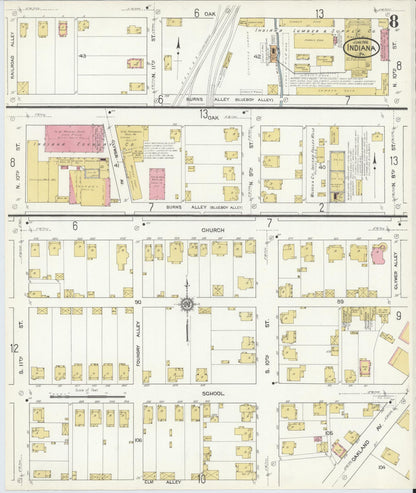 Sanborn Fire Insurance Map from Indiana, Indiana County, Pennsylvania (1916), Sheet #0008 - Historic Sanborn Fire Insurance Map Print, vintage old map wall art, antique decor, genealogy gift, Sanborn Fire Insurance Map from Indiana Indiana map