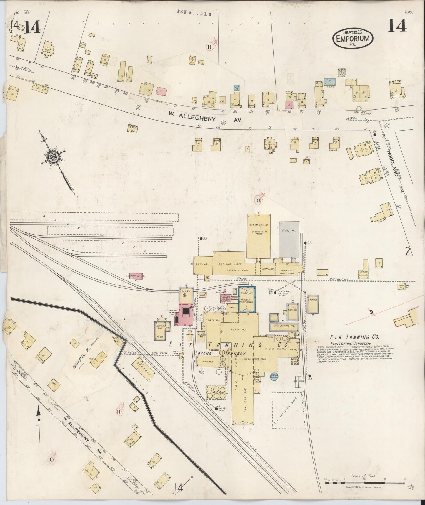 Sanborn Fire Insurance Map from Emporium, Cameron County, Pennsylvania (1938), Sheet #0014 - Historic Sanborn Fire Insurance Map Print, vintage old map wall art, antique decor, genealogy gift, Pennsylvania Pennsylvania map