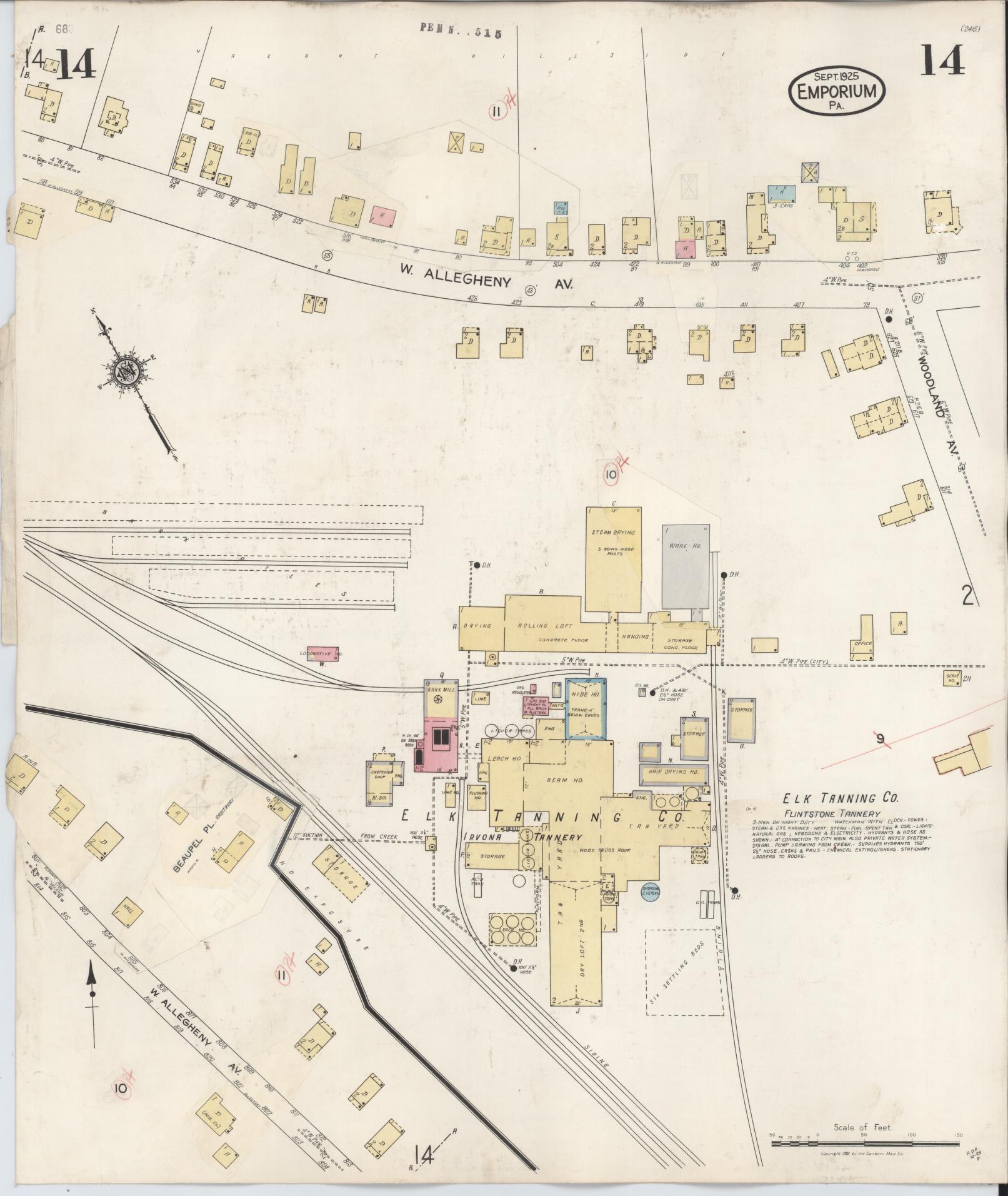 Sanborn Fire Insurance Map from Emporium, Cameron County, Pennsylvania (1938), Sheet #0014 - Historic Sanborn Fire Insurance Map Print, vintage old map wall art, antique decor, genealogy gift, Pennsylvania Pennsylvania map