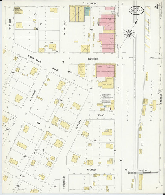 Sanborn Fire Insurance Map from England, Lonoke County, Arkansas (1909), Sheet #0004 - Historic Sanborn Fire Insurance Map Print, vintage old map wall art, antique decor, genealogy gift, Arkansas Arkansas map