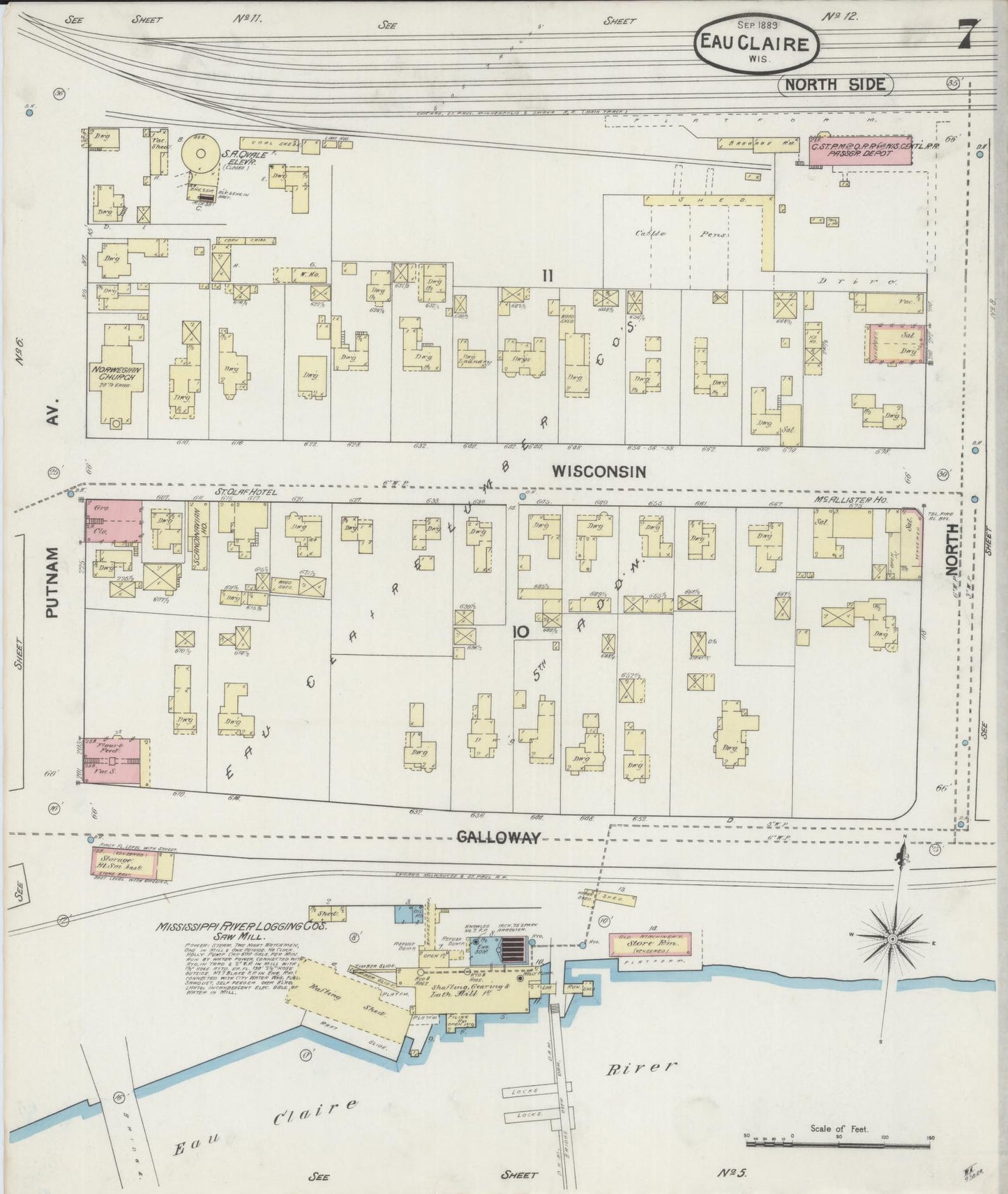 Sanborn Fire Insurance Map from Eau Claire, Eau Claire County, Wisconsin (1889), Sheet #0007 - Complete Map Set gallery image, historic Sanborn map, vintage wall art, Wisconsin Wisconsin
