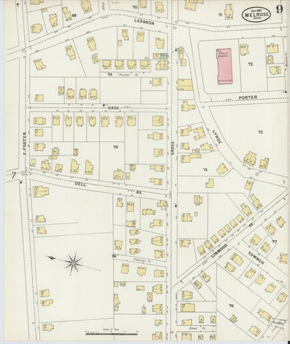 Sanborn Fire Insurance Map from Melrose, Middlesex County, Massachusetts (1897), Sheet #0009 - Historic Sanborn Fire Insurance Map Print, vintage old map wall art, antique decor, genealogy gift, Massachusetts Massachusetts map