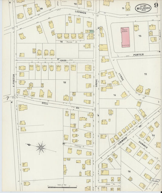 Sanborn Fire Insurance Map from Melrose, Middlesex County, Massachusetts (1897), Sheet #0009 - Historic Sanborn Fire Insurance Map Print, vintage old map wall art, antique decor, genealogy gift, Massachusetts Massachusetts map