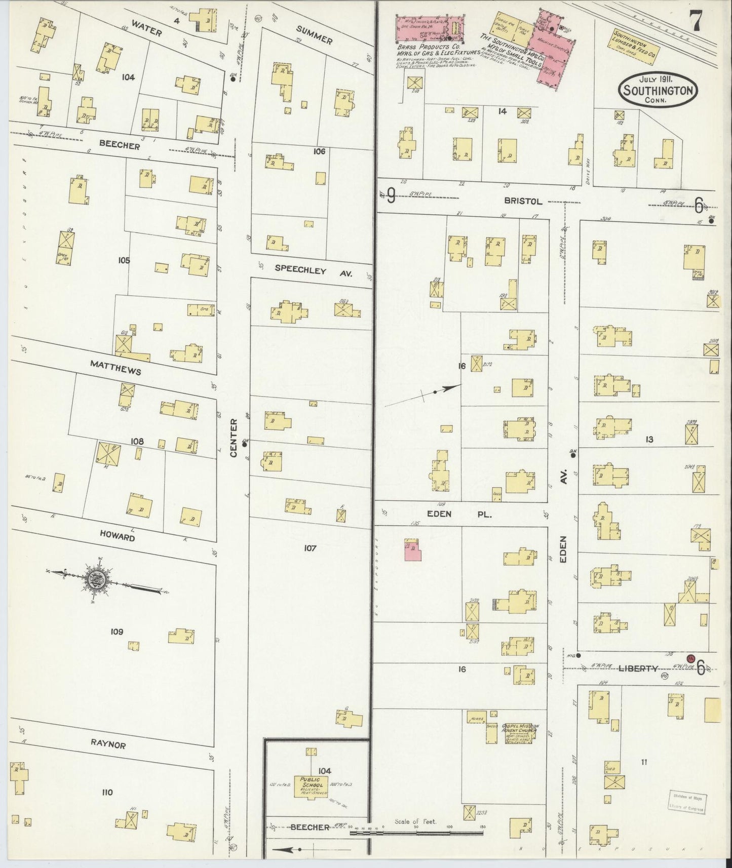 Sanborn Fire Insurance Map from Southington, Hartford County, Connecticut (1911), Sheet #0007 - Complete Map Set gallery image, historic Sanborn map, vintage wall art, Connecticut Connecticut