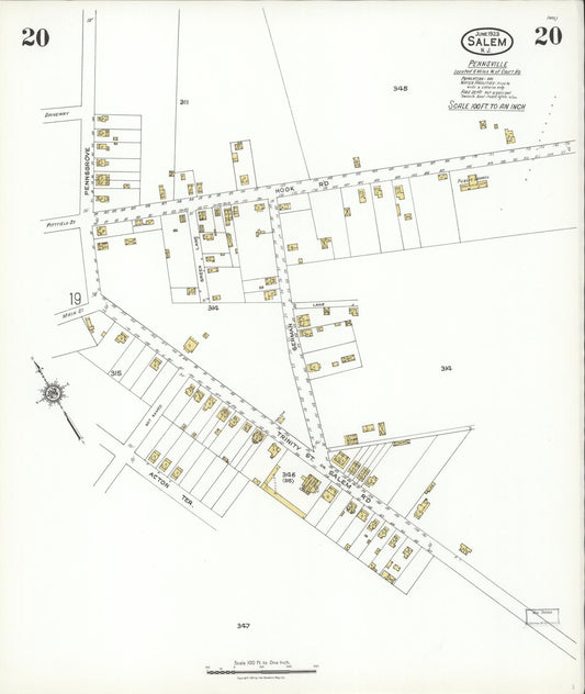 Sanborn Fire Insurance Map from Salem, Salem County, New Jersey (1923), Sheet #0020 - Historic Sanborn Fire Insurance Map Print, vintage old map wall art, antique decor, genealogy gift, New Jersey New Jersey map