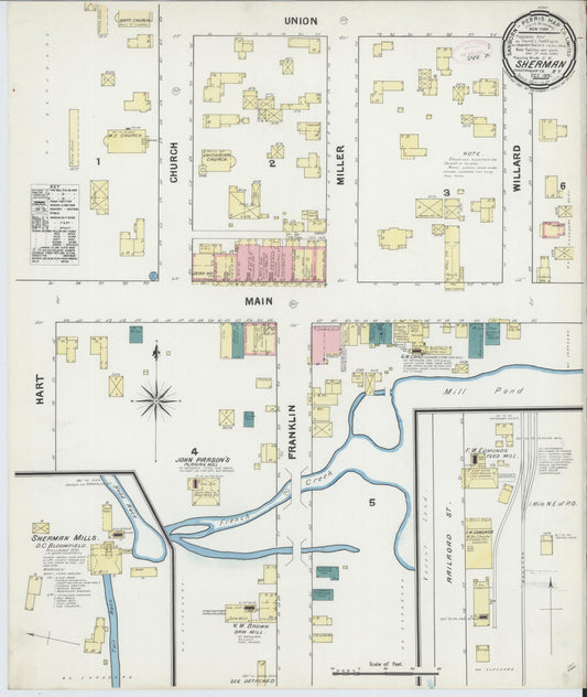 Sanborn Fire Insurance Map from Sherman, Chautauqua County, New York (1891), Sheet #0001 - Historic Sanborn Fire Insurance Map Print, vintage old map wall art, antique decor, genealogy gift, New York New York map