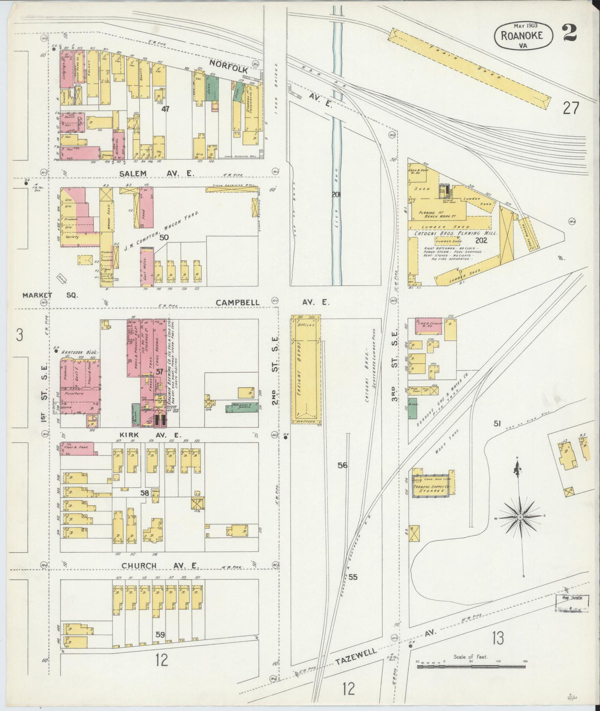 Sanborn Fire Insurance Map from Roanoke, Independent Cities, Virginia (1903), Sheet #0002 - Complete Map Set gallery image, historic Sanborn map, vintage wall art, Virginia Virginia