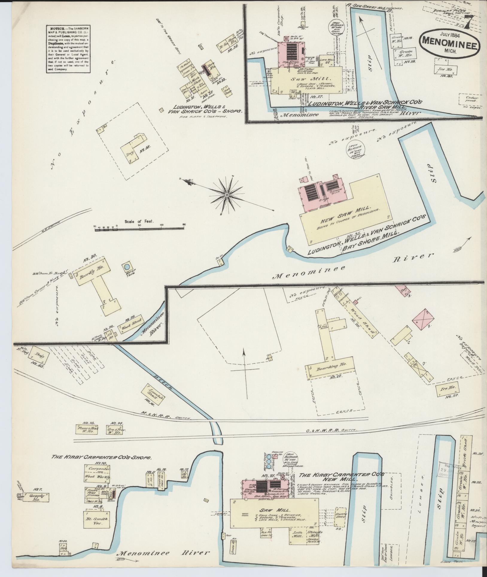 Sanborn Fire Insurance Map from Menominee, Menominee County, Michigan (1884), Sheet #0007 - Complete Map Set gallery image, historic Sanborn map, vintage wall art, Michigan Michigan