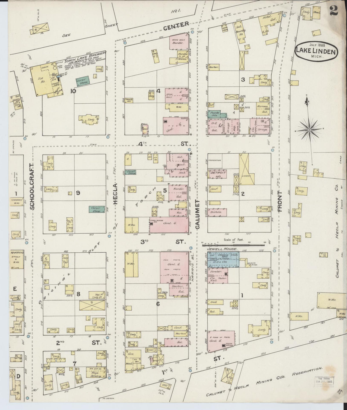 Sanborn Fire Insurance Map from Lake Linden, Houghton County, Michigan (1888), Sheet #0002 - Historic Sanborn Fire Insurance Map Print, vintage old map wall art, antique decor, genealogy gift, Michigan Michigan map