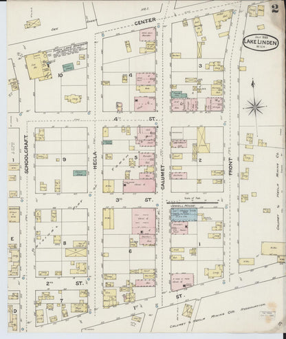 Sanborn Fire Insurance Map from Lake Linden, Houghton County, Michigan (1888), Sheet #0002 - Historic Sanborn Fire Insurance Map Print, vintage old map wall art, antique decor, genealogy gift, Michigan Michigan map