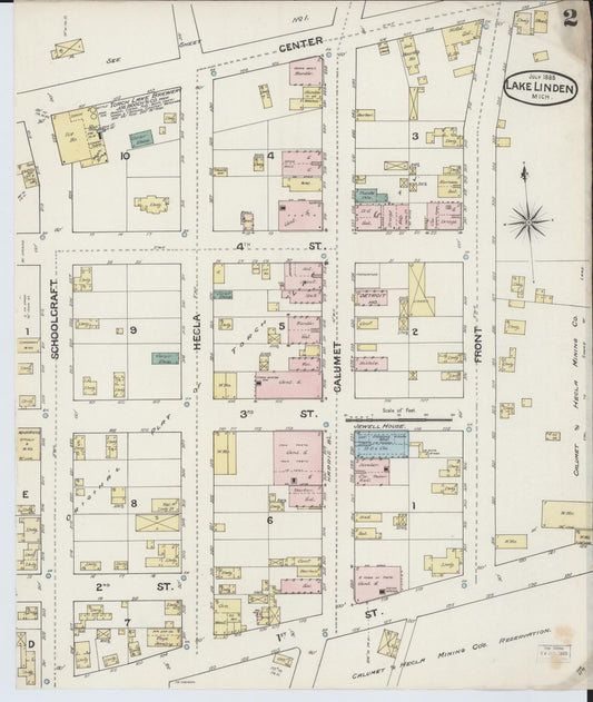 Sanborn Fire Insurance Map from Lake Linden, Houghton County, Michigan (1888), Sheet #0002 - Historic Sanborn Fire Insurance Map Print, vintage old map wall art, antique decor, genealogy gift, Michigan Michigan map
