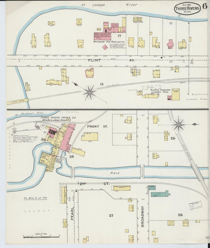 Sanborn Fire Insurance Map from Three Rivers, Saint Joseph County, Michigan (1893), Sheet #0006 - Historic Sanborn Fire Insurance Map Print, vintage old map wall art, antique decor, genealogy gift, Michigan Michigan map