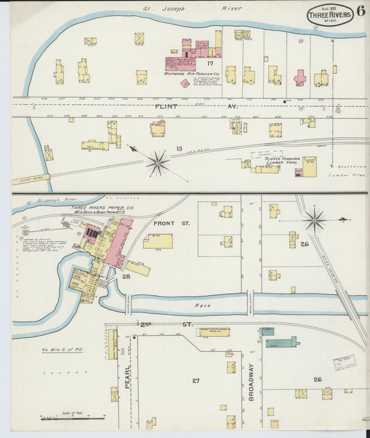 Sanborn Fire Insurance Map from Three Rivers, Saint Joseph County, Michigan (1893), Sheet #0006 - Historic Sanborn Fire Insurance Map Print, vintage old map wall art, antique decor, genealogy gift, Michigan Michigan map