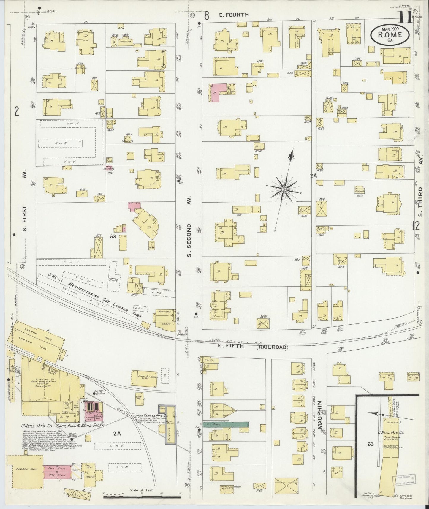 Sanborn Fire Insurance Map from Rome, Floyd County, Georgia (1909), Sheet #0011 - Complete Map Set gallery image, historic Sanborn map, vintage wall art, Georgia Georgia