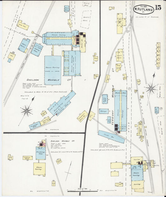 Sanborn Fire Insurance Map from Rutland, Rutland County, Vermont (1890), Sheet #0015 - Historic Sanborn Fire Insurance Map Print, vintage old map wall art, antique decor, genealogy gift, Vermont Vermont map