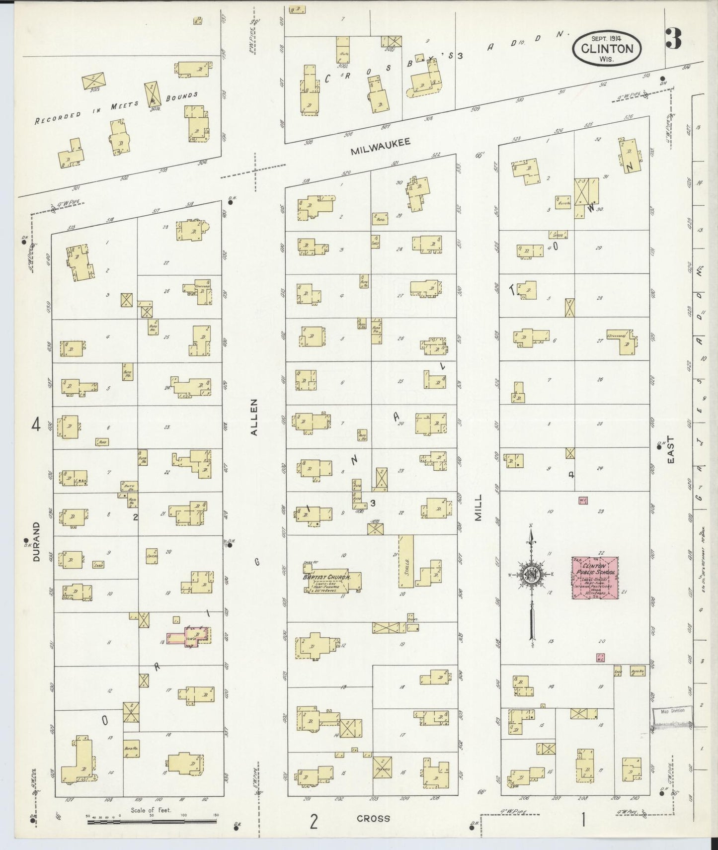 Sanborn Fire Insurance Map from Clinton, Rock County, Wisconsin (1914), Sheet #0003 - Complete Map Set gallery image, historic Sanborn map, vintage wall art, Wisconsin Wisconsin