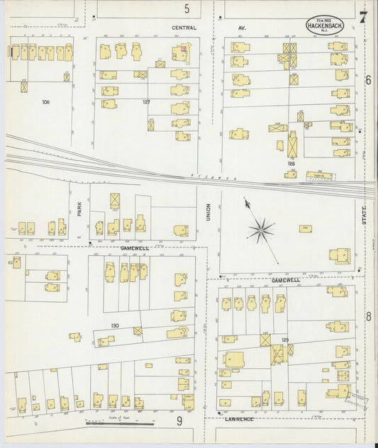 Sanborn Fire Insurance Map from Hackensack, Bergen County, New Jersey (1902), Sheet #0007 - Historic Sanborn Fire Insurance Map Print, vintage old map wall art, antique decor, genealogy gift, New Jersey New Jersey map