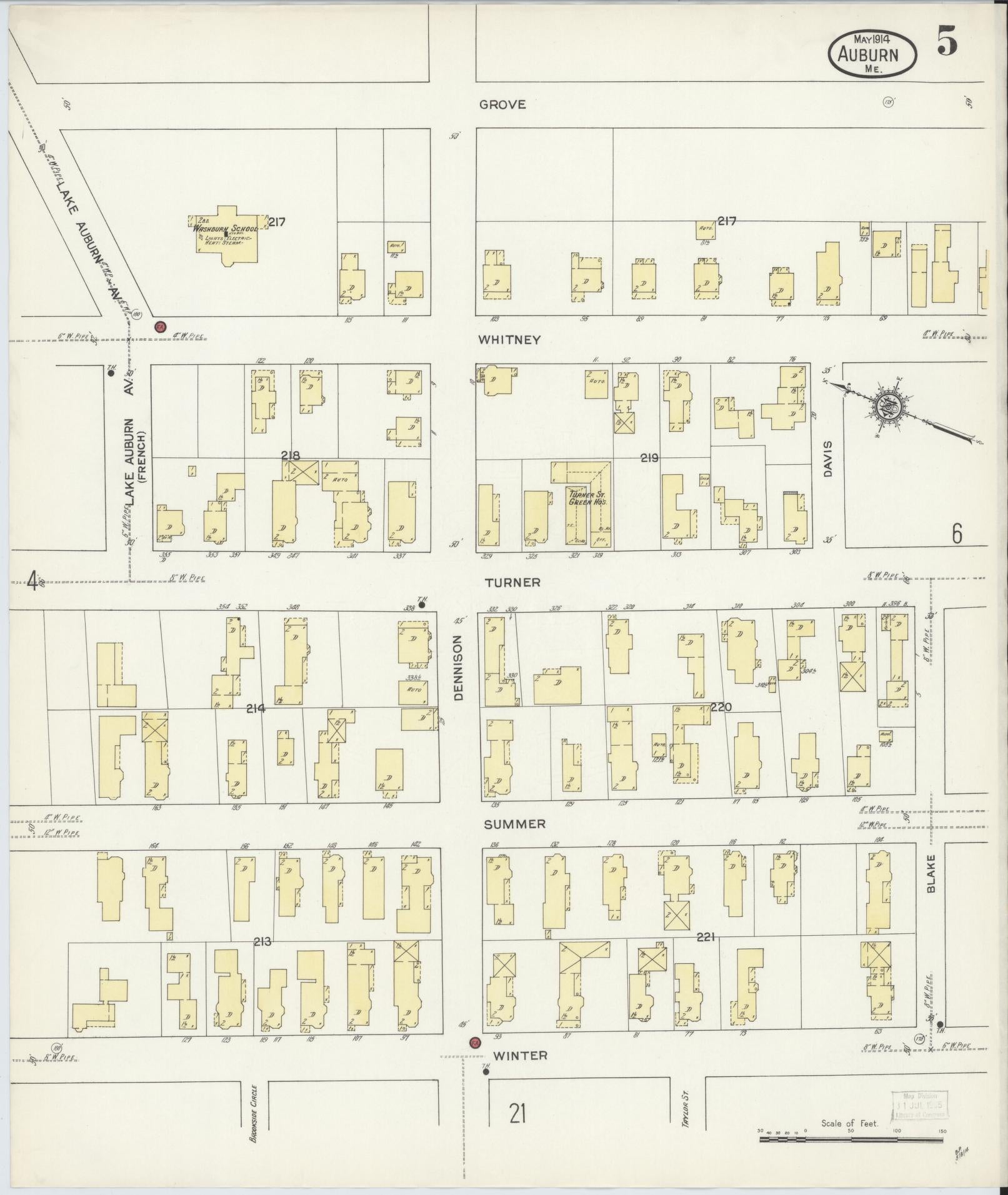 Sanborn Fire Insurance Map from Auburn, Androscoggin County, Maine (1914), Sheet #0005 - Historic Sanborn Fire Insurance Map Print, vintage old map wall art, antique decor, genealogy gift, Maine Maine map