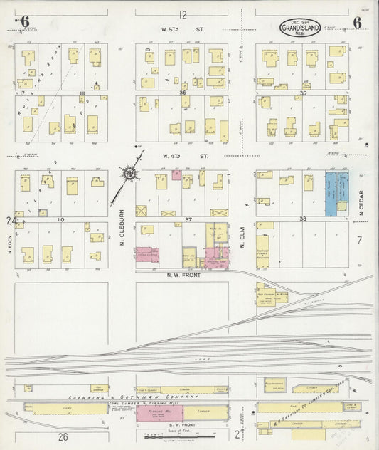 Sanborn Fire Insurance Map from Grand Island, Hall County, Nebraska (1924), Sheet #0006 - Historic Sanborn Fire Insurance Map Print, vintage old map wall art, antique decor, genealogy gift, Nebraska Nebraska map