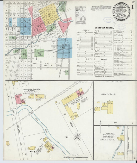 Sanborn Fire Insurance Map from Lapeer, Lapeer County, Michigan (1898), Sheet #0001 - Historic Sanborn Fire Insurance Map Print, vintage old map wall art, antique decor, genealogy gift, Michigan Michigan map