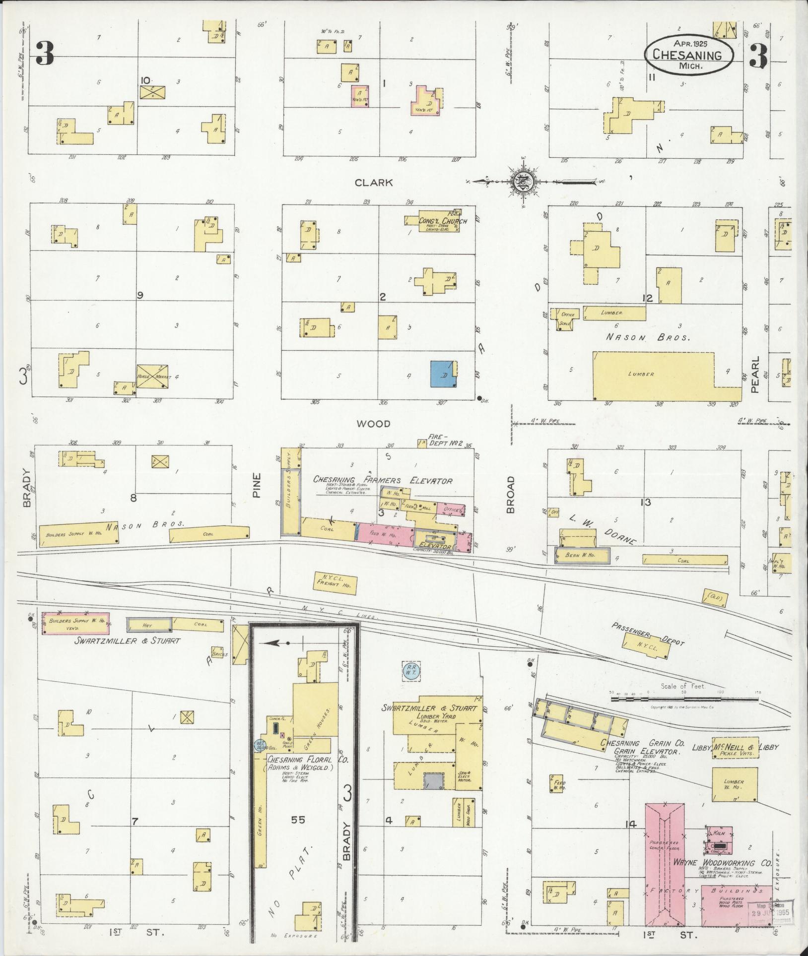 Sanborn Fire Insurance Map from Chesaning, Saginaw County, Michigan (1925), Sheet #0003 - Complete Map Set gallery image, historic Sanborn map, vintage wall art, Michigan Michigan