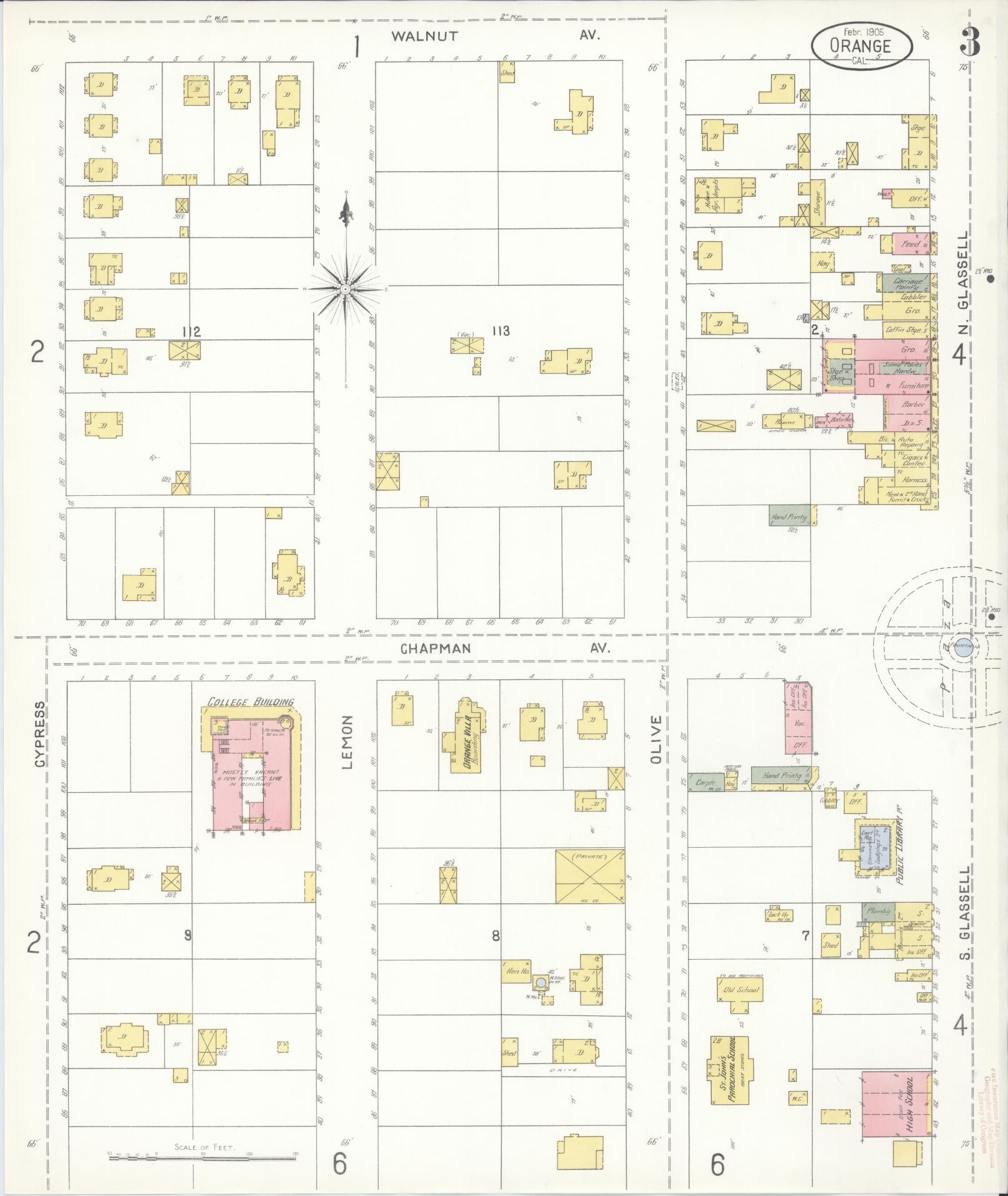 Sanborn Fire Insurance Map from Orange, Orange County, California (1905), Sheet #0003 - Complete Map Set gallery image, historic Sanborn map, vintage wall art, California California