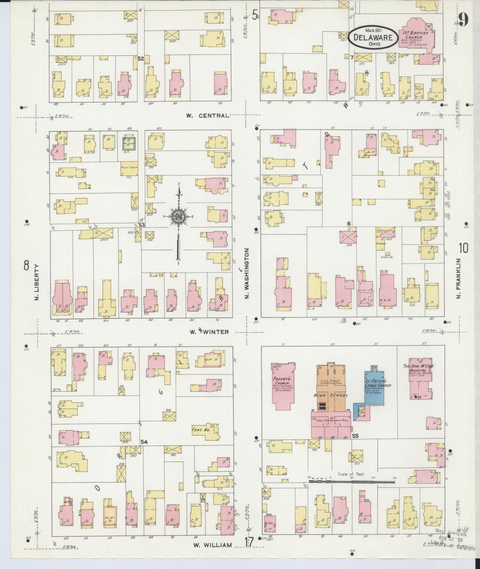 Sanborn Fire Insurance Map from Delaware, Delaware County, Ohio (1911), Sheet #0009 - Complete Map Set gallery image, historic Sanborn map, vintage wall art, Ohio Ohio