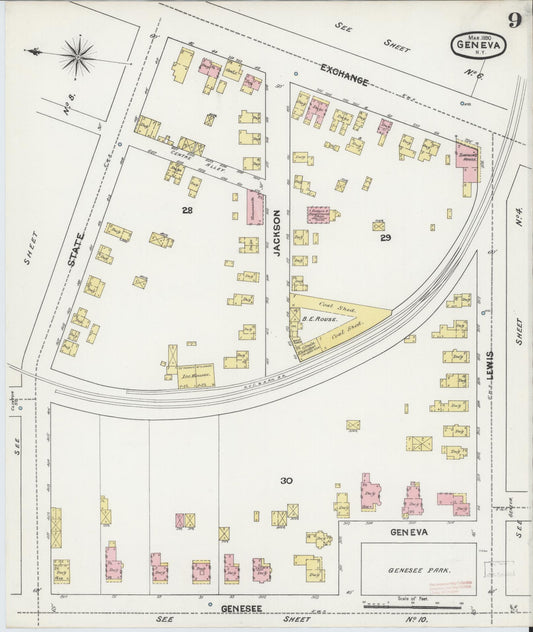 Sanborn Fire Insurance Map from Geneva, Ontario County, New York (1890), Sheet #0009 - Historic Sanborn Fire Insurance Map Print, vintage old map wall art, antique decor, genealogy gift, New York New York map